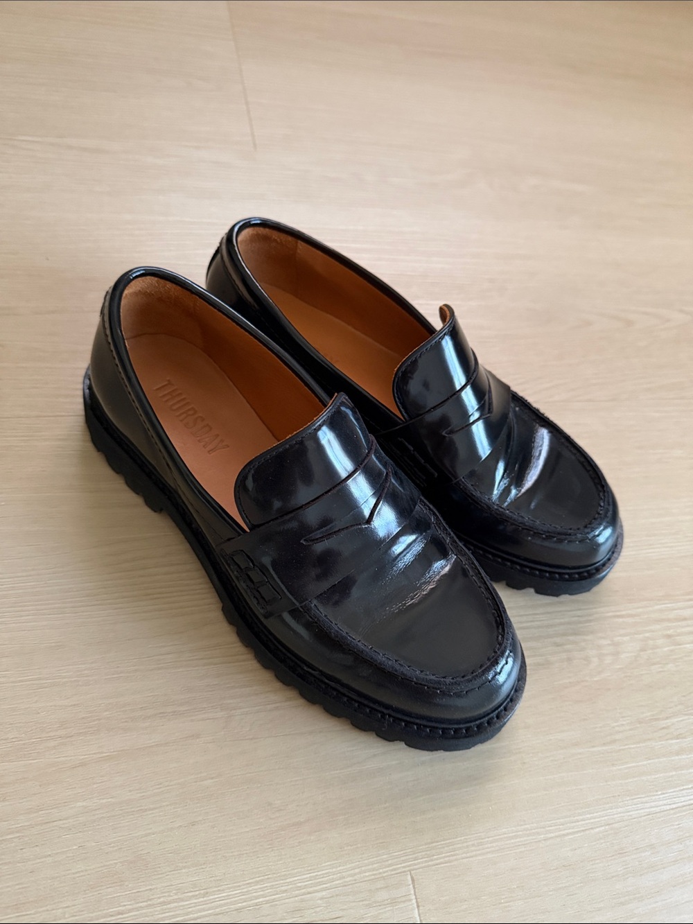 Thursday Boot Company Black Shiny Leather Penny Loafers